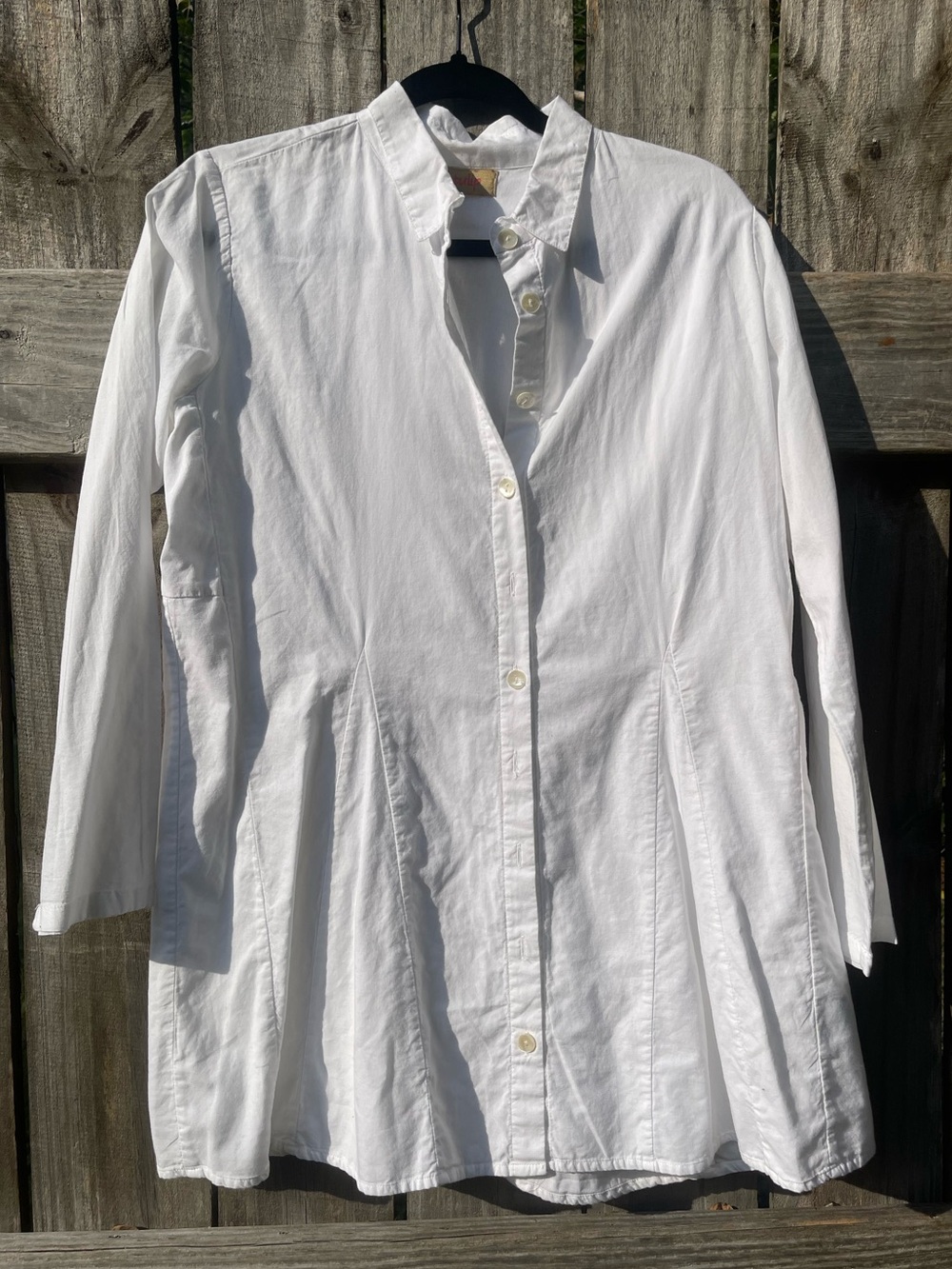 Women's White Button-Front Longline Shirt - Classic Collar Sz S